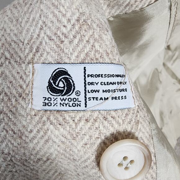 Vintage Alorna Wool Herringbone Coat Classic Double Breasted Overcoat Old Money - Picture 11 of 14